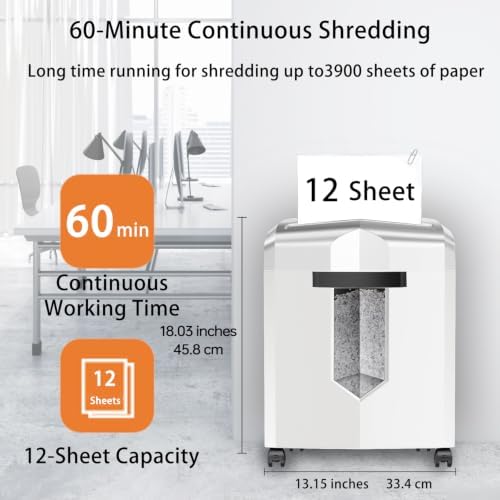 Bonsaii Micro Cut Shredder, Portable with a Convenient Handle, shredding up to 12 Sheets, P-4 Security Level, 60 Min Continuous, CD/Credit Card, Jam-Proof, 4.2 Gal Bin, White/Gray - Image 2