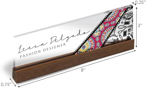 Artblox Personalized Office Desk Name Plate and Business Card Holder | Clear Acrylic Glass with Teak Wood Stand | Fashion Design Customized with Your Name and Credentials Office Desk Décor - Image 3