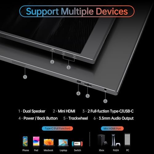 Yxk Portable Monitor 15.6 Inch 4K 60Hz 100% sRGB Ultra-Slim Travel Monitor with Dual Speakers USB-C HDMI Second Screen for Laptop PC Mac Phone Xbox PS4/5 Switch, VESA Kickstand with Cover Stand - Image 5