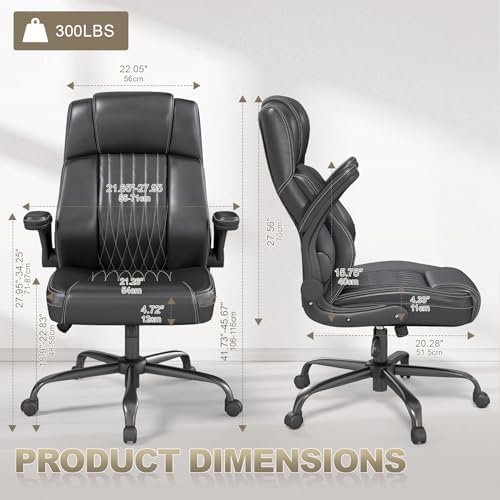 Ergonomic Executive Office Chair, High Back PU Leather Computer Desk Chair with Flip-Up Armrests, Lumbar Support, Adjustable Height and Rocking Function, Black - Image 2