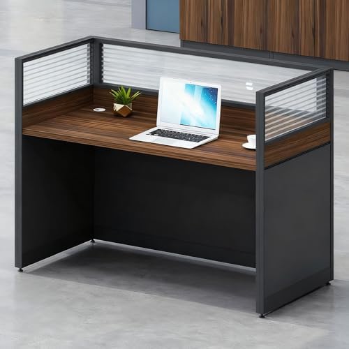 1-person Office Cubicle Desk Workstation w/Mute Privacy Panels, Dark Walnut by Nykto
