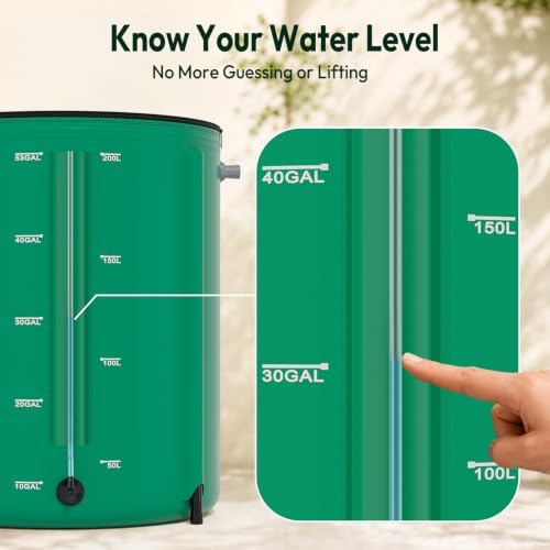VINGLI Collapsible Rain Barrel Portable Rain Water Collection (Green, 50 Gal w/Scale Line) - Image 2
