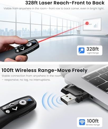 Presentation Clicker with USB-A & USB-C Receiver, 2.4GHz Wireless Presenter Remote with Volume Control & Red Light Pointer, Clicker for PowerPoint Slides Slide Advancer for Mac Computer, Plug & Play - Image 6