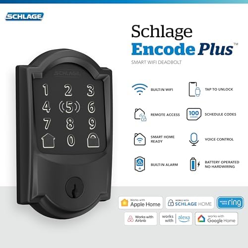 Schlage Encode Plus Smart WiFi Deadbolt Lock, Tap to Unlock, Matte Black - Image 2