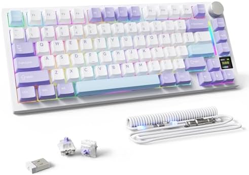 MAMBASNAKE Attack Shark X820 Ultra Wireless Mechanical Keyboard with TFT Smart Display&Knob,75% Bluetooth/2.4GHz/USB-C Wired Gaming Keyboard,Gasket-Mounted Linear Switch,for Win/Mac-White Purple by MAMBASNAKE
