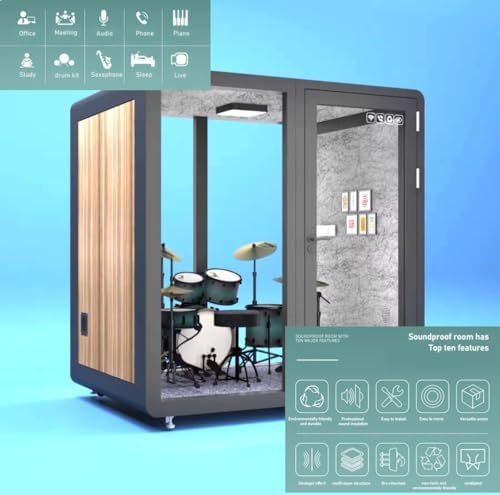 Mobile Soundproof Office Pod for 4–6 People – Portable Acoustic Meeting Room with Ventilation Fan, Lighting, USB Ports & Wheels, Black - Image 4