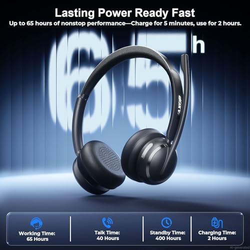 Wireless Headset with Mic for Work, USB A/C Dongle, Bluetooth 6.0 Headset with AI Noise Cancelling Microphone, Wireless Headphones with Mic Mute & 65H, Wireless Headset for PC/Computer/Laptop/Teams - Image 4