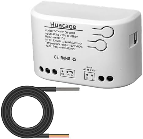 1CH Tuya Intelligent Temperature Sensor,85-250V Dry Contact Relay,Wireless Intelligent Monitoring,Temperature Control of Greenhouse Hatching Fish Tank seedlings,Compatible with Alexa Google Home by Unknown