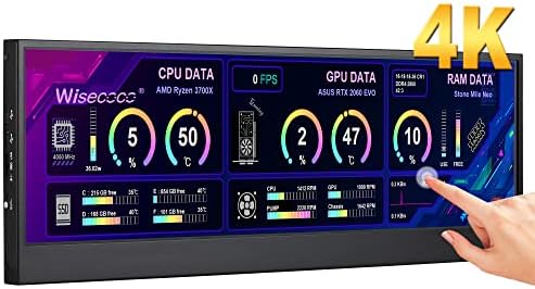 wisecoco 14'' 4K UHD IPS 3840x1100 Stretched Bar Touch Screen Display Monitor for Laptop Computer PC Speed Temperature Windows Aida64 CPU GPU HDMI Secondary Monitor for Music Media Timeline Editing by wisecoco