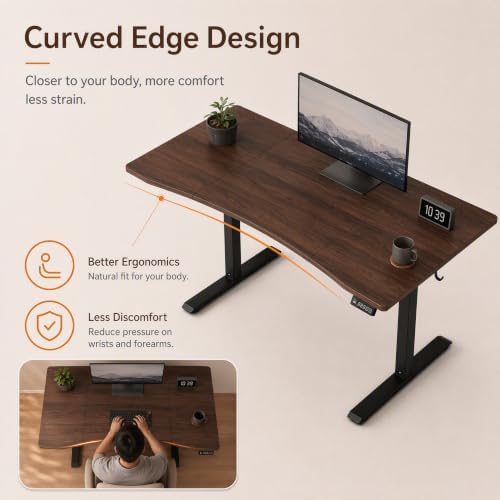 Grandder 63x32 Electric Standing Desk, Curved Walnut Desktop - Image 5