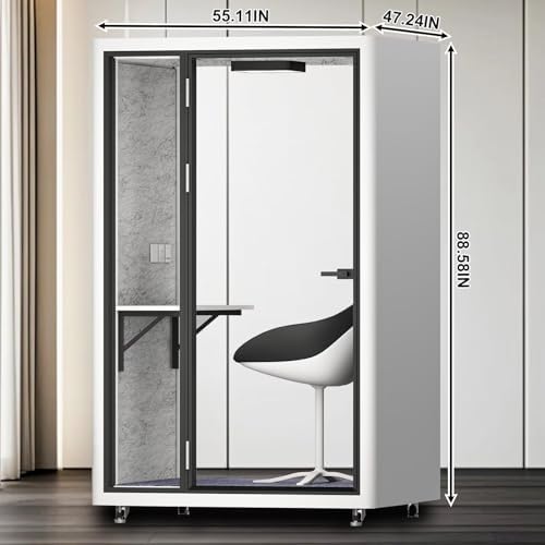 Office Pod Booth with Audio Privacy - Portable Soundproof Booth with White Modern Style,Outdoor Office Pod with Light,Ventilation,Socket for Study,Work,Singing Room,Telephone Booth(55.11IN) - Image 2
