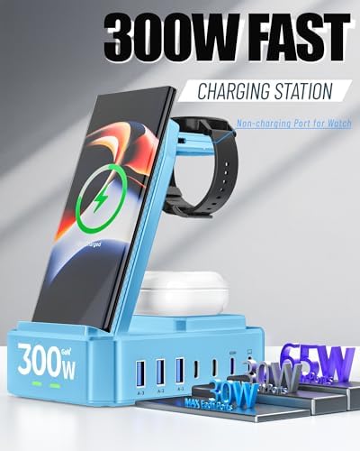 300W Wireless Charger for Samsung,Zutspzss 10 in 1 Wireless Charging Station, 65W USB C Fast Charging Stand for Samsung S25 Ultra/S24/S23/S22/Z Fold,Galaxy Watch Ultra7/6/5,Galaxy Buds,Blue - Image 3