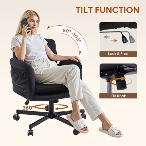 Bestier Criss Cross Chair with Flip-Up Arms, Black Velvet Office Chair - Image 5