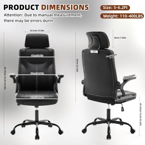 Leather Office Chair,Executive Ergonomic Desk Chair for Home Office, Black - Image 2