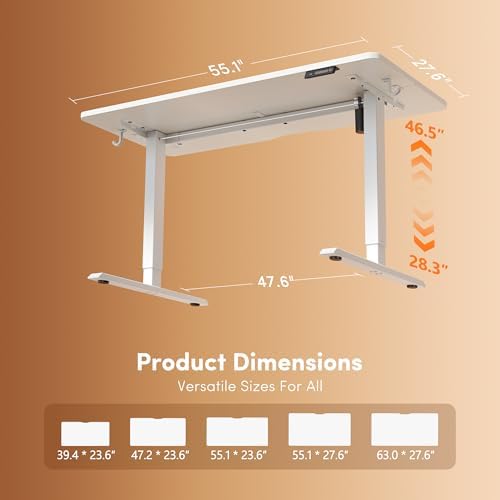 FEZIBO Standing Desk 55 × 28 Inch Electric Height Adjustable, White - Image 3