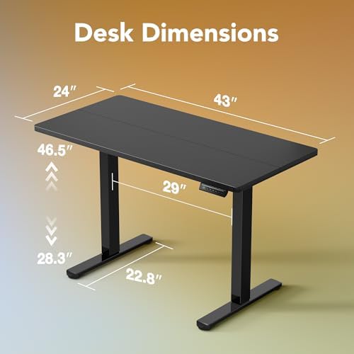 HUANUO 43x24 Inch Electric Standing Desk, Height Adjustable, Black - Image 3