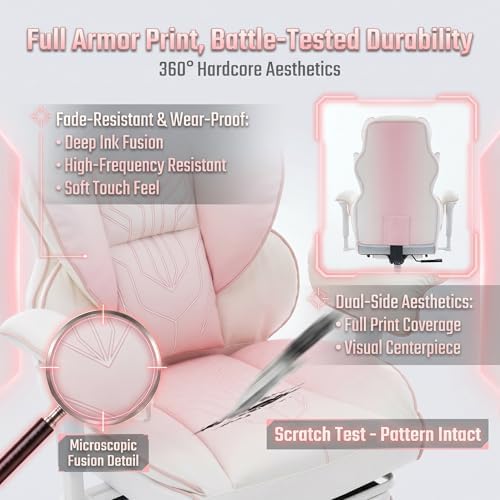 Big and Tall Gaming Office Chair 400lbs - Heavy Duty Ergonomic Computer Desk Chair with Footrest, Adjustable Armrests, High Back PU Leather with Racing Style (White/Pink) - Image 4