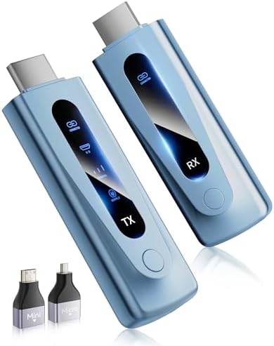 Wireless HDMI Transmitter and Receiver 400FT/120M Extender, Plug&Play 5.8G+2.4G for 4K Decode 1080P Video Output with LED Display, for Audio to Monitor from PC/Projector/TV Box (Blue) by WirelessHDMI