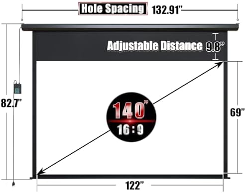 Aoxun 140 Inch Pull Down Projector Screen, HD 4K 16:9 Motorized Retractable Projector Screen for Indoor and Outdoor with Remote Control, Manual Projection Screen for Home Theater or Office, Black - Image 2