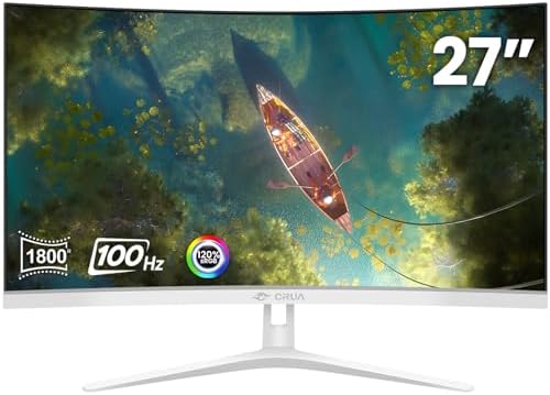 CRUA 27 Inch FHD 100Hz White Curved Computer Monitor, 1800R VA, Frameless by CRUA