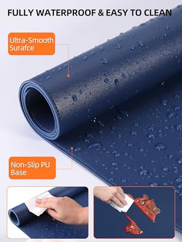 Mouse Pad with 15W Wireless Charging, XXL Large Leather Desk Mat, Blue - Image 5