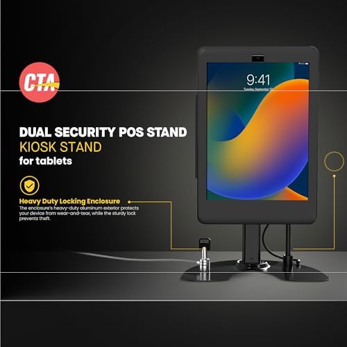 Dual Kiosk Stand – CTA Security Stand with Locking Case, Cable, Stylus, Tether, and 360-Degree Rotating Base for iPad Pro 10.5”, iPad Air 3 (PAD-ASKTB) – Black - Image 2