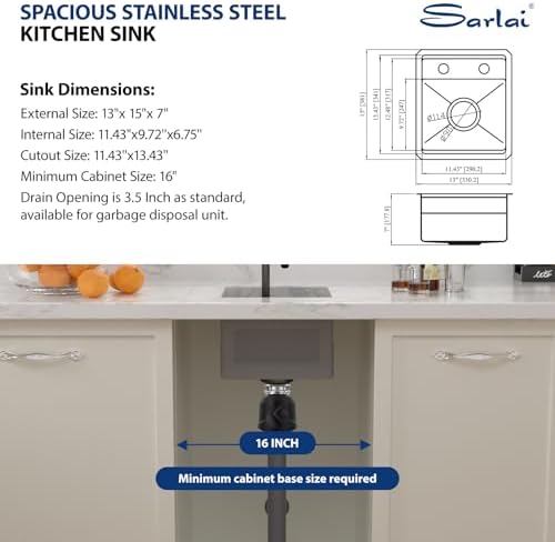 Sarlai Undermount Bar Sink 13x15 Inch Undermount Outdoor Sink with Foldable Faucet Bar Prep RV Single Bowl Gunmetal Black 16 Gauge Stainless Steel Small Sinks with Cover BBQ Sinks Outside - Image 6