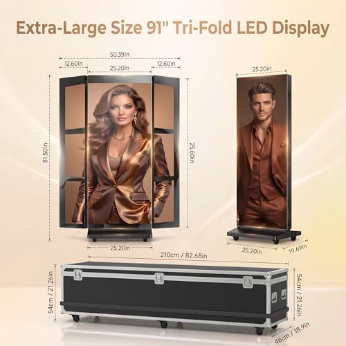 80" Seamless Splicing LED Display, Foldable Poster Screen with P1.86 Digital Signage Display LED Totem with USB/HDMI/WiFi/Remote - Image 2