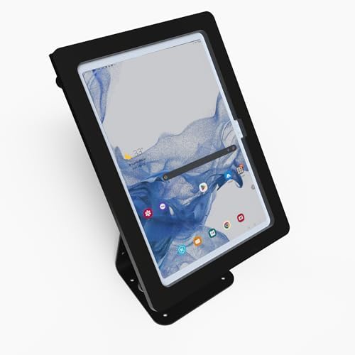 Anti-Theft Acrylic Case with 360 Rotate 180 Swivel Metal Desktop Stand & 90-Degree USB C Cable for Samsung Galaxy TAB 12.4" Tablet (Black, TAB S7+/S8+/S9+ 12.4 S7 FE S9 FE+) by TABcare