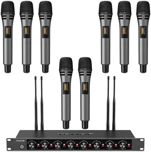 TONOR Wireless Microphones System with 8x12 Channels Cordless Handheld Microfono Inalambrico, 90 m/295FT UHF Range, Mics with Stable Signal, Quick Mute for Karaoke Singing Party Church Wedding by TONOR