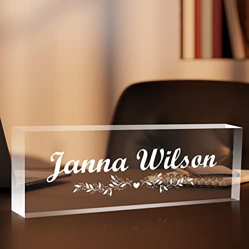 Personalized Desk Name Plate, Custom Acrylic Glass Name Plates for Desks, Office Desk Decor Nameplate, Desk Accessories, Teacher Boss Coworkers Employee Appreciation Gift (Engraved Flower 1) - Image 6