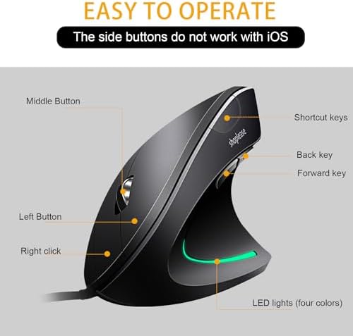 Wired Vertical Mouse, Optical Ergonomic Mouse with 4 Adjustable 800/1200/2000/3200, 5 Buttons USB Computer Mouse, Better for Large and Medium Sized Hands - Image 5