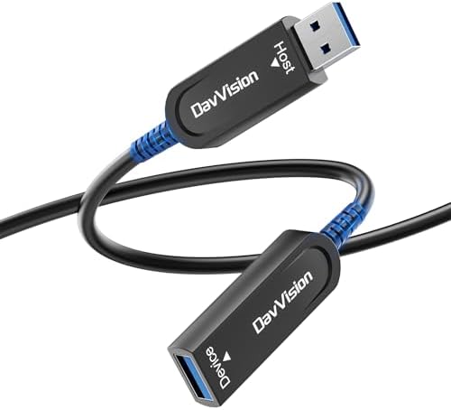 USB 3.2 Extension Cable 50 FT, Fiber Optic USB Cable 10Gbps Male to Female, Ultra Long Distance for Business Solution,Security Surveillance,VR/AR,Video Conference,3D Scanning,Machine Vision by DavVision