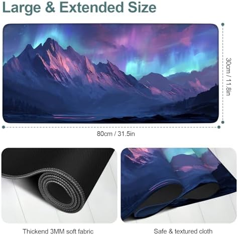 Aurora Gaming Mouse Pad 31.5"x11.8" Large Extended Pad Desk Mat Anti-Slip Rubber Base & Durable Stitched Edges for Gamers Smooth Mouse Pad Writing Surface for Desk Office/Home - Image 2