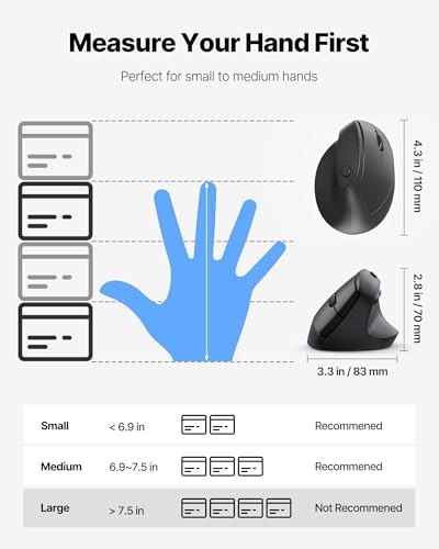 Ergonomic Mouse, USB+Bluetooth Dual Connection, Wireless Vertical Mouse for Reducing Wrist Pain, 1000/1600/2400 DPI, Ergo Mouse with Quiet Click for Windows Mac OS PC Computer Laptop, Black - Image 5