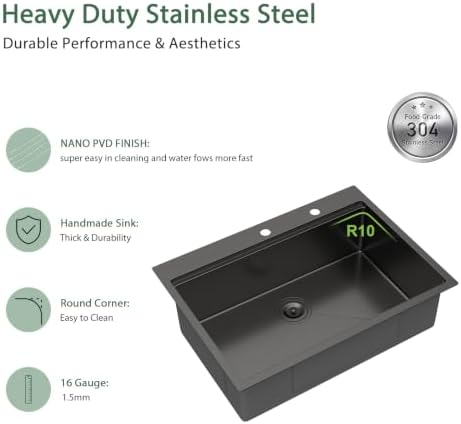 30 Inch Black Drop In Workstation Kitchen Sink with Accessories - Image 5