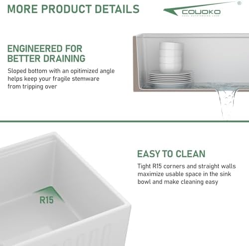 30 Inch White Farmhouse Sink Workstation White Apron Front Fireclay Farm Sink Reversible Apron Fireclay Single Bowl Sink Large Deep Farm Kitchen Sinks with Accessories, 30" x 20" x10" - Image 7