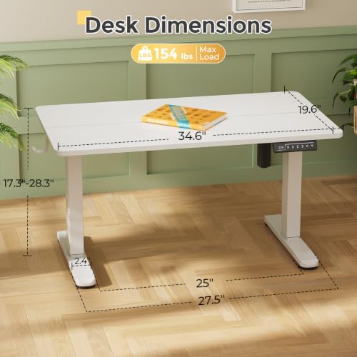 35" Low Height Adjustable Desk, Electric Center Table, White - Image 3