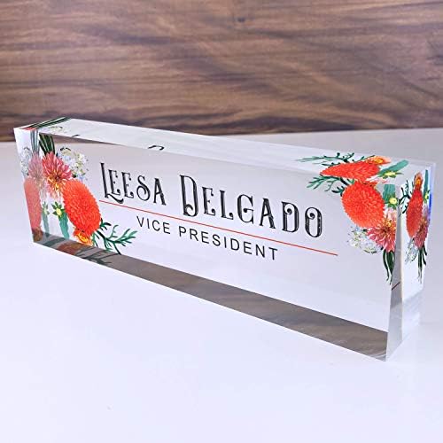ARTBLOX Personalized Acrylic Desk Name Plate, Autumn Flowers Design by Artblox
