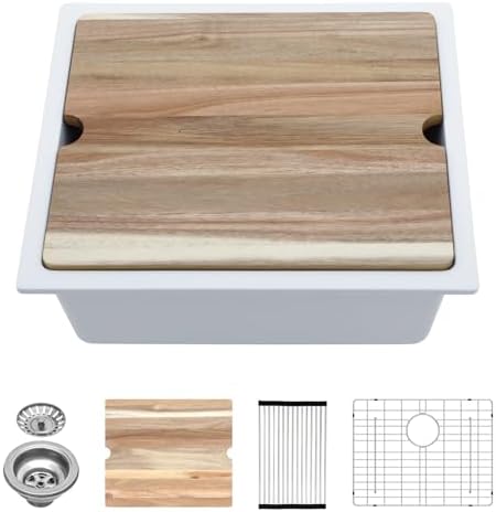 Lordear 21 Inch Granite Composite Bar Sink - 21"x18" Undermount Kitchen Sinks White Quartz Composite Sinks Single Bowl Under Counter Ledge Workstation Bar Prep RV Sink Basin by LORDEAR