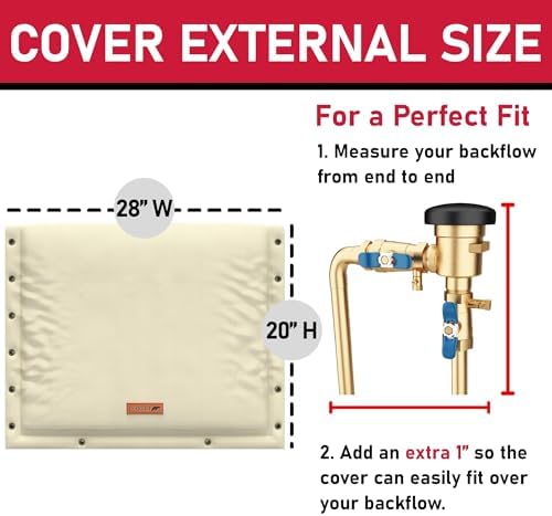 Redford Supply Co. Cold Snap (5°F) Backflow Preventer Insulation Cover, 3-Way Custom, 28"W x 20"H, Pipe Insulation, Water Sprinkler Covers for Outside, Sprinkler Backflow Cover for Winter (Beige) - Image 5