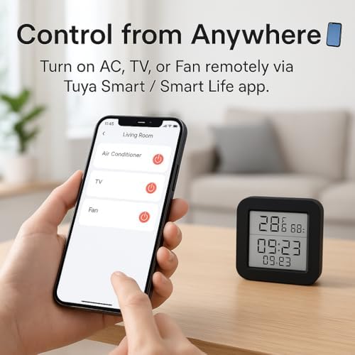 Universal WiFi IR Blaster Hub with Temp & Humidity Monitor (IR Only - No RF Blinds/Garages) - Smart Home Automation for AC, TV & Audio - Compatible with Smart Life Tuya Alexa Google - Image 3