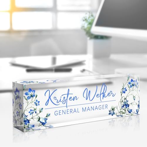 Custom Name Plate for Desk - Personalized Gifts Acrylic Name Plate for Women Men - Office Decor Gifts for Coworkers, Boss, Employees, Teacher, Social Worker (Flowers-A) - Image 4