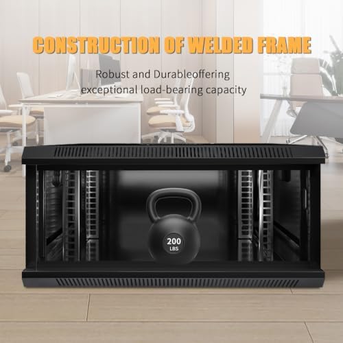 6U Wall Mount Server Cabinet IT Network Rack Enclosure Lockable Glass Door Server Rack Cabinet Black - Image 4