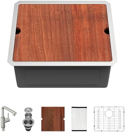 Sarlai 21 Undermount Kitchen Sink - 21"x18" Undermount Bar Sink with Faucet Ledge Workstation Under Mount Outdoor Single Bowl 16 Gauge Stainless Steel RV Bar Prep Sinks Small Kitchen Basin by Sarlai