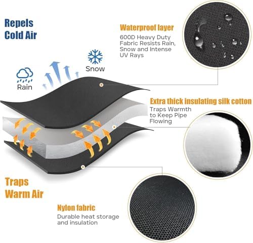 Backflow Preventer Cover Insulated Pouch (Black, 18''W x 34''H) - Image 4