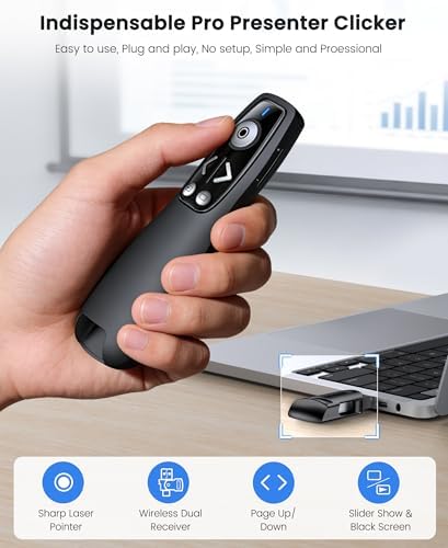 Presentation Clicker with USB-A & USB-C Receiver, 2.4GHz Wireless Presenter Remote with Volume Control & Red Light Pointer, Clicker for PowerPoint Slides Slide Advancer for Mac Computer, Plug & Play - Image 2