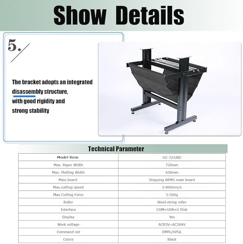 Vinyl Cutter Plotter 24 inch Automatic Edge Patrol 500g Cutting Plotter with LCD Display Plotter DIY Vinyl Printer Cutter Machine with USB2.0 and U Disk Port Adjustable Force and Speed 110V - Image 5