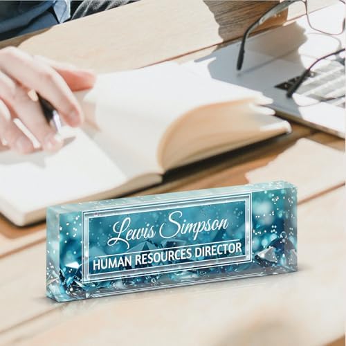 Custom Name Plate for Desk, Office Desk Double sided pattern Name Plate Personalized Office Desk Decor for Women and Men, Teacher Nurse Boss Employee Appreciation Gifts (green gemstone, customization) - Image 7