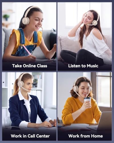 PrancyBt Wireless Headset with Noise Cancelling Microphone, Bluetooth Headset with Mic for Work, Wireless Headphones with Mute & USB Dongle for Work from Home/PC/Computer/Call Center (White) - Image 7